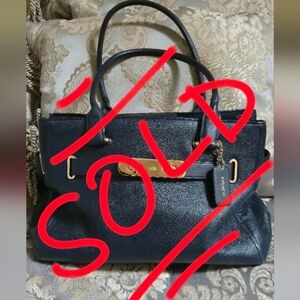Coach Swagger Carryall Satchel 32 in Dark Navy pebbled leather gold hardware